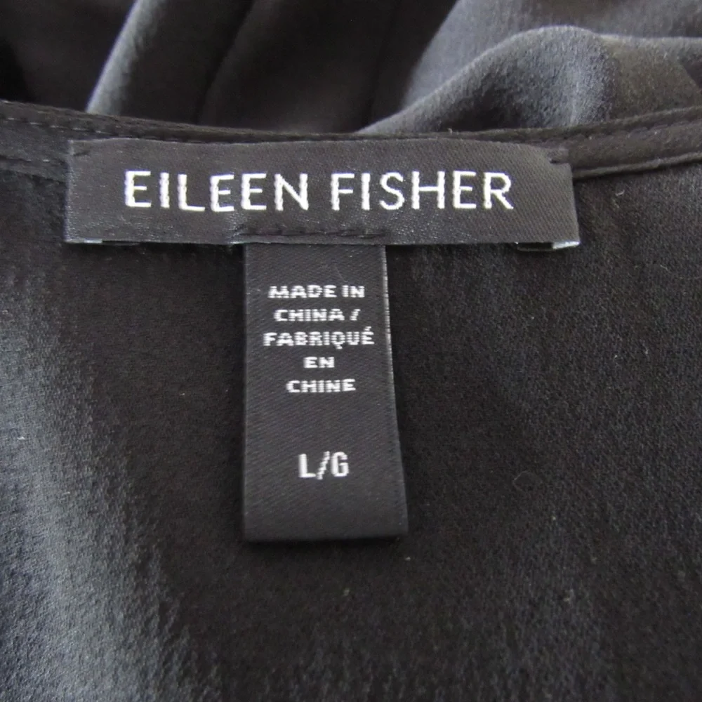 Eileen Fisher Black Silk Dress Large Sleeveless Crewneck Minimalist Lagenlook - Picture 9 of 9